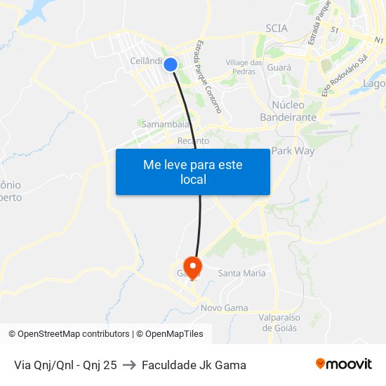 Via Qnj/Qnl - Qnj 25 to Faculdade Jk Gama map