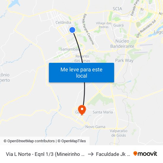 Via L Norte - Eqnl 1/3 (Mineirinho Chopperia) to Faculdade Jk Gama map