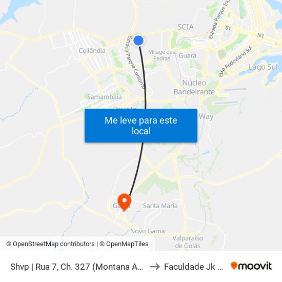 Shvp | Rua 7, Ch. 327 (Montana Autopeças) to Faculdade Jk Gama map
