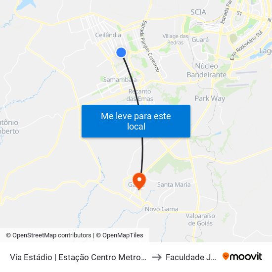 Via Estádio | Estação Centro Metropolitano / Detran to Faculdade Jk Gama map