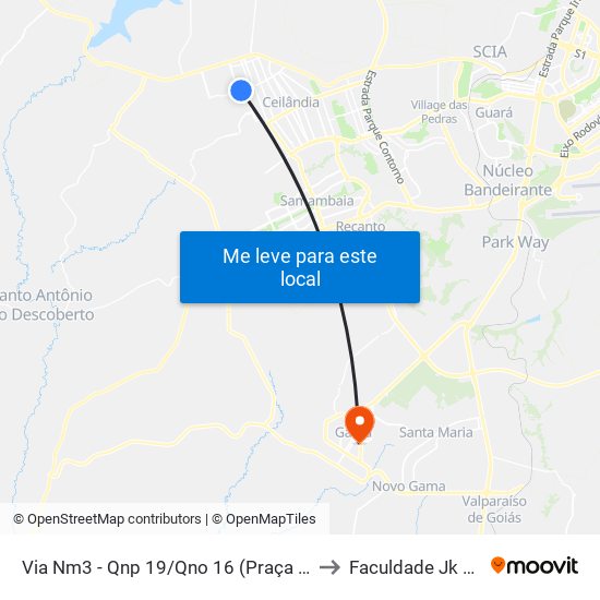 Via Nm3 - Qnp 19/Qno 16 (Praça Da Bíblia) to Faculdade Jk Gama map