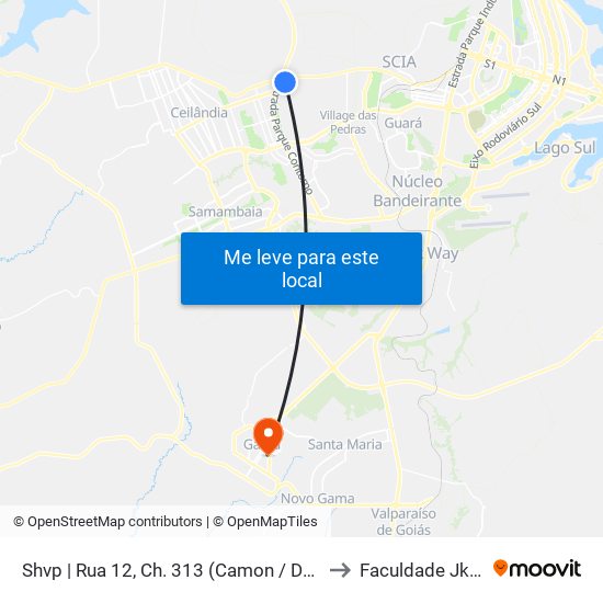 Shvp | Rua 12, Ch. 313 (Camon / Dona De Casa) to Faculdade Jk Gama map