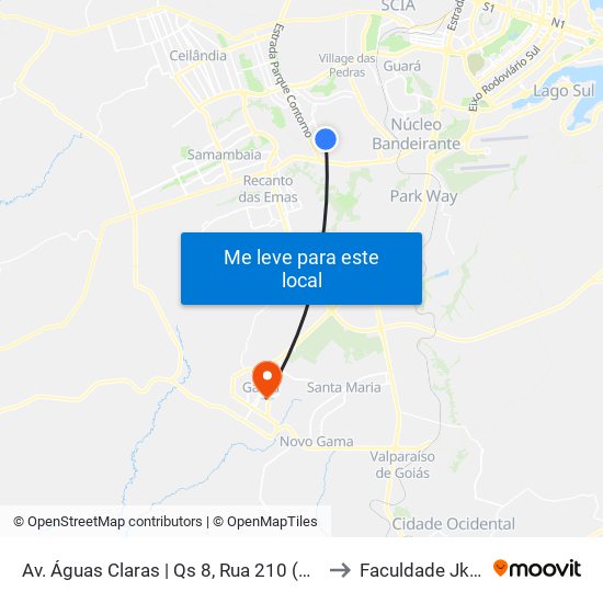 Av. Águas Claras | Qs 8, Rua 210 (Drogaria Phd) to Faculdade Jk Gama map