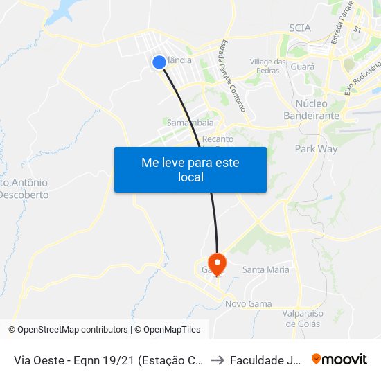 Via Oeste - Eqnn 19/21 (Estação Ceilândia Norte) to Faculdade Jk Gama map