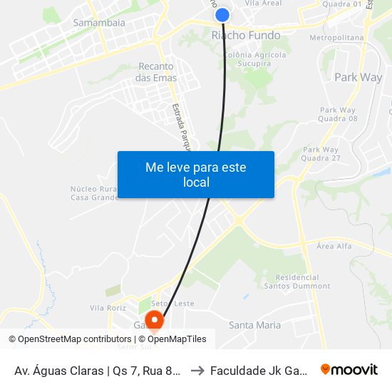 Av. Águas Claras | Qs 7, Rua 800 to Faculdade Jk Gama map