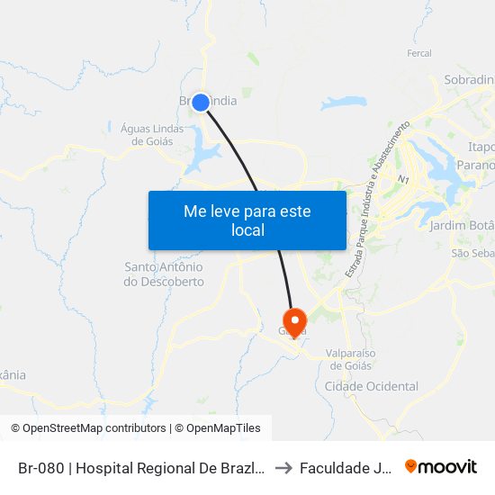 Br-080 | Hospital Regional De Brazlândia «Oposto» to Faculdade Jk Gama map