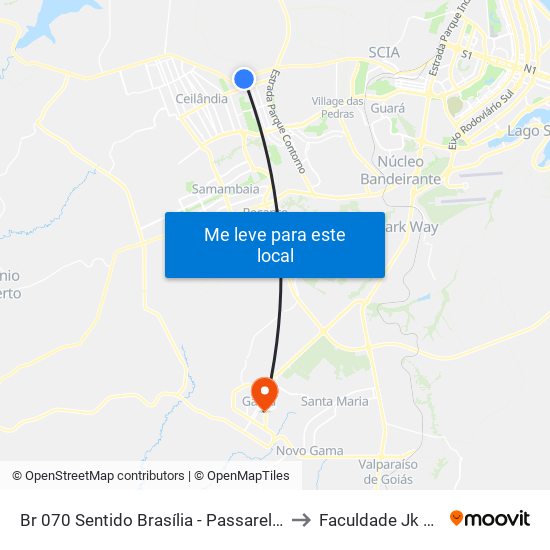 Br 070 Sentido Brasília - Passarela Da Qng to Faculdade Jk Gama map