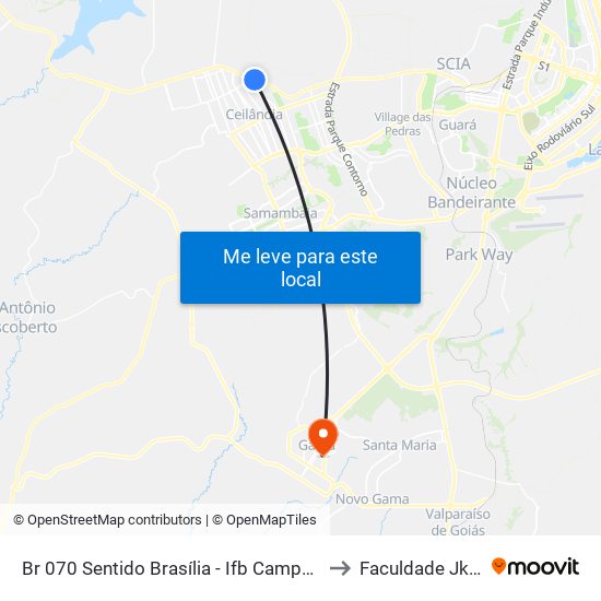 Br 070 Sentido Brasília - Ifb Campus Taguatinga to Faculdade Jk Gama map