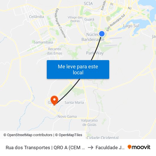 Rua dos Transportes | QRO A (CEM Júlia Kubitschek) to Faculdade Jk Gama map