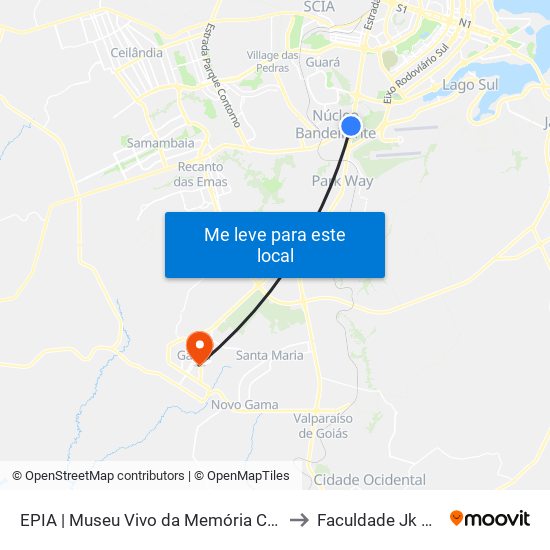 Epia Sul | Museu Vivo Da Memória Candanga to Faculdade Jk Gama map