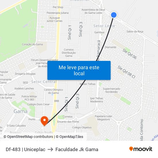 Df-483 | Uniceplac to Faculdade Jk Gama map