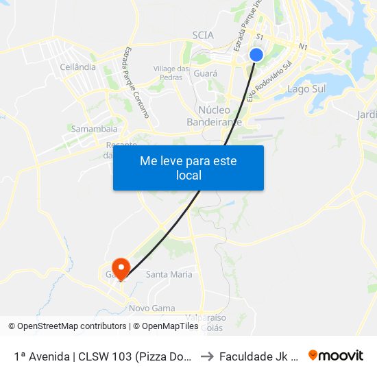 1ª Avenida | CLSW 103 (Pizza Dom Bosco) to Faculdade Jk Gama map