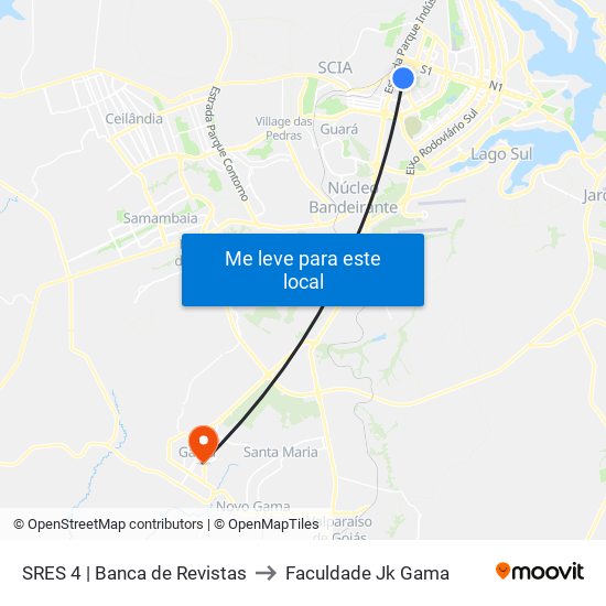 SRES 4 | Banca de Revistas to Faculdade Jk Gama map