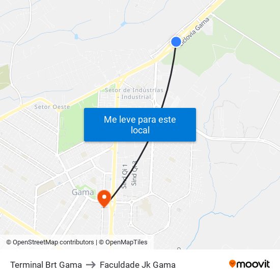 Terminal Brt Gama to Faculdade Jk Gama map