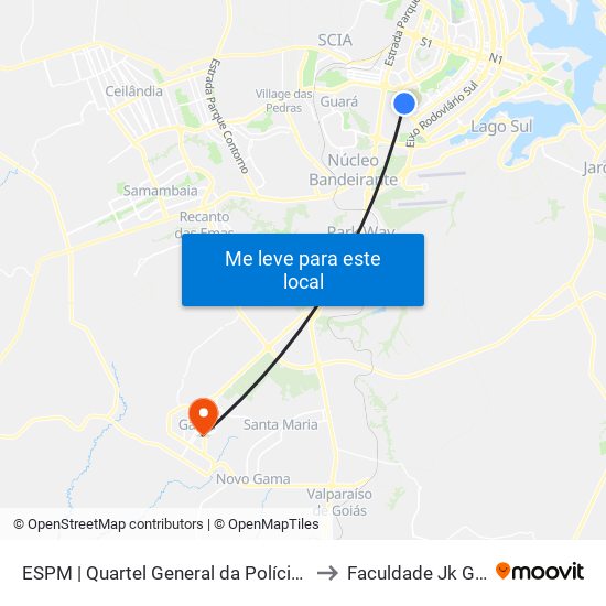 Setor Policial | Quartel General Da Pmdf to Faculdade Jk Gama map