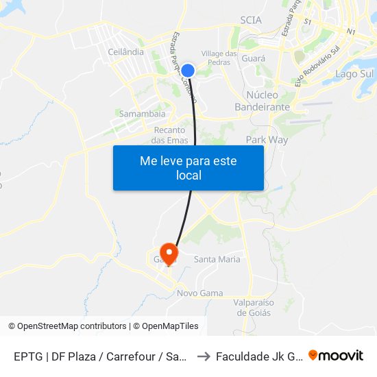 Eptg | Df Plaza / Carrefour / Sam's Club to Faculdade Jk Gama map