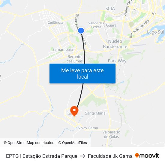 Eptg | Estação Estrada Parque to Faculdade Jk Gama map