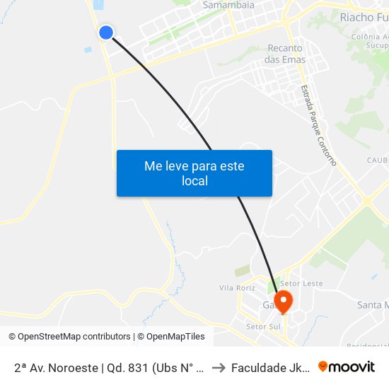 2ª Av. Noroeste | Qd. 831 (Ubs N° 11 / EC 831) to Faculdade Jk Gama map