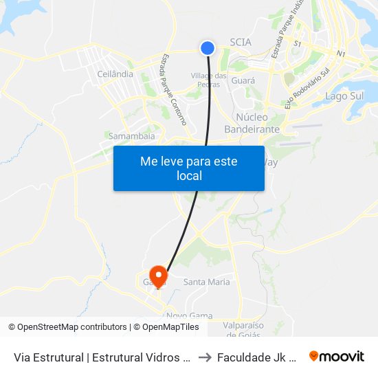 Via Estrutural | Estrutural Vidros (Rua 03) to Faculdade Jk Gama map