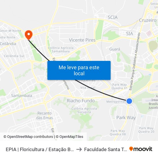 EPIA | Floricultura / Estação BRT Park Way to Faculdade Santa Terezinha map