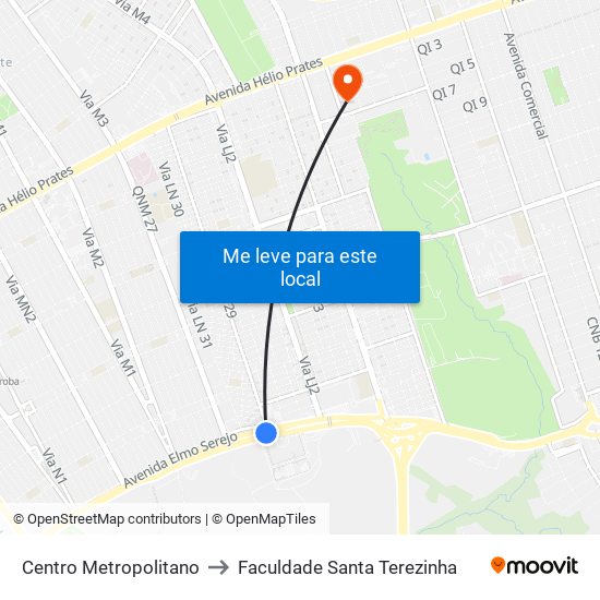 Centro Metropolitano to Faculdade Santa Terezinha map