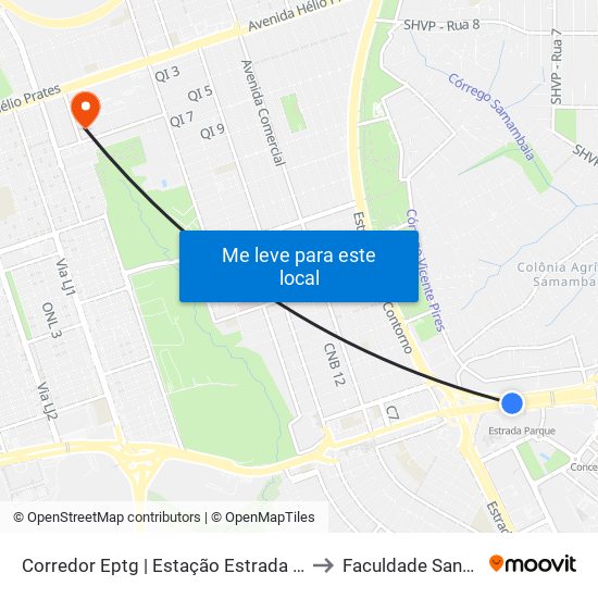 Corredor Eptg | Estação Estrada Parque (Sentido Tag.) to Faculdade Santa Terezinha map