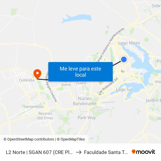 L2 Norte | Sgan 607 (Brasília Medical Center / Cean) to Faculdade Santa Terezinha map