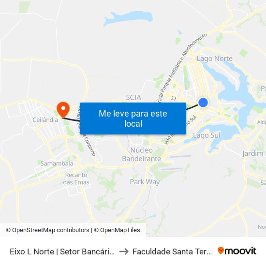 Eixo L Norte | Setor Bancário Norte to Faculdade Santa Terezinha map