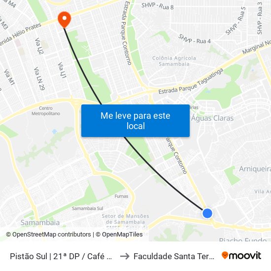 Pistão Sul | Csg 13 (21ª Dp) to Faculdade Santa Terezinha map