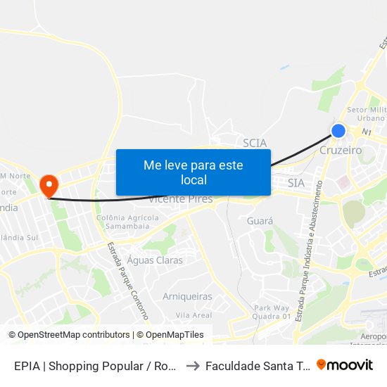 Epia Sul | Shopping Popular / Rodoferroviaria to Faculdade Santa Terezinha map