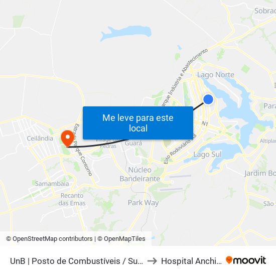 UnB | Posto de Combustíveis / Subway to Hospital Anchieta map