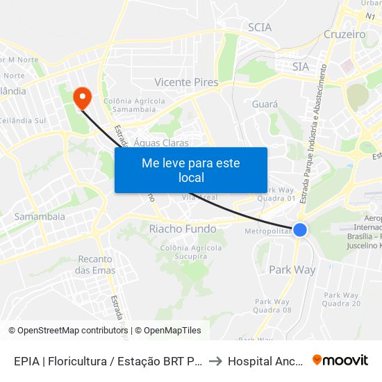 EPIA | Floricultura / Estação BRT Park Way to Hospital Anchieta map