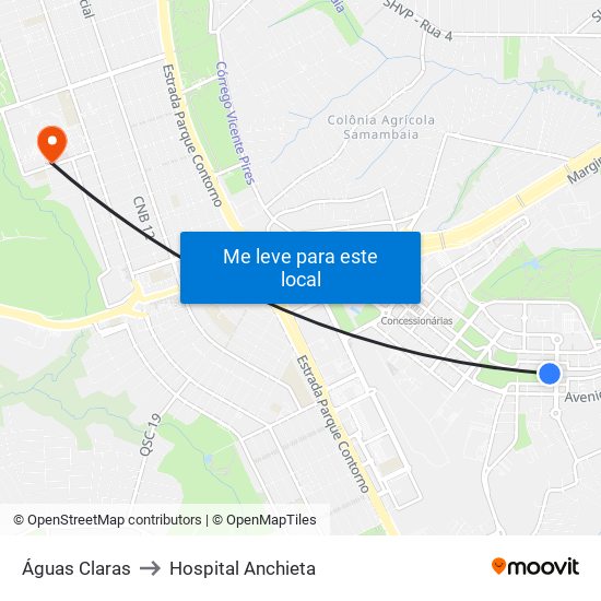Águas Claras to Hospital Anchieta map