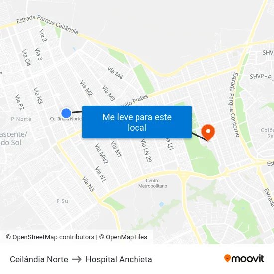 Ceilândia Norte to Hospital Anchieta map