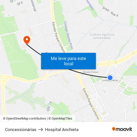 Concessionárias to Hospital Anchieta map