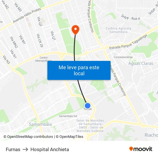 Furnas to Hospital Anchieta map