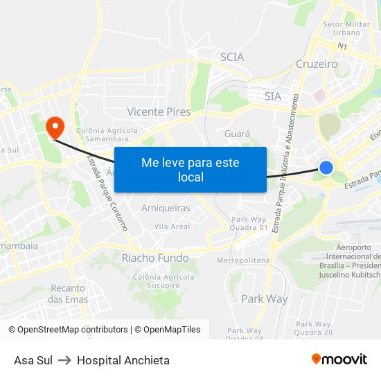 Asa Sul to Hospital Anchieta map