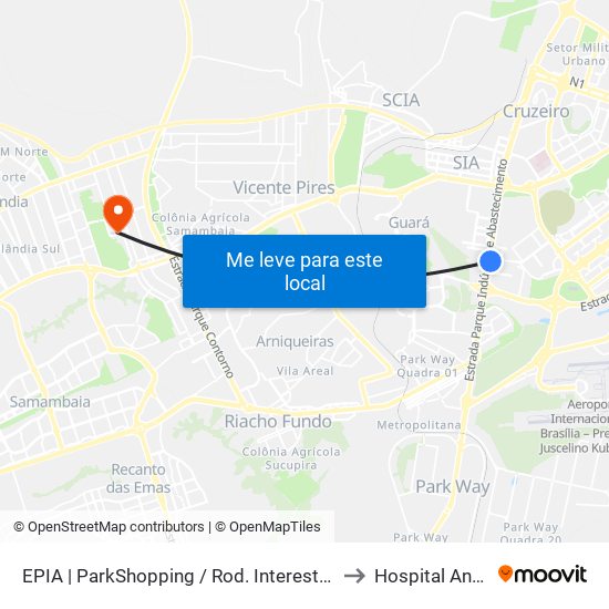 Epia Sul | Parkshopping / Rod. Interestadual / Assaí to Hospital Anchieta map