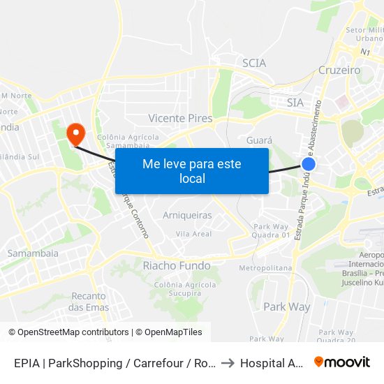 Epia Sul | Parkshopping / Carrefour / Rod. Interestadual / Assaí to Hospital Anchieta map