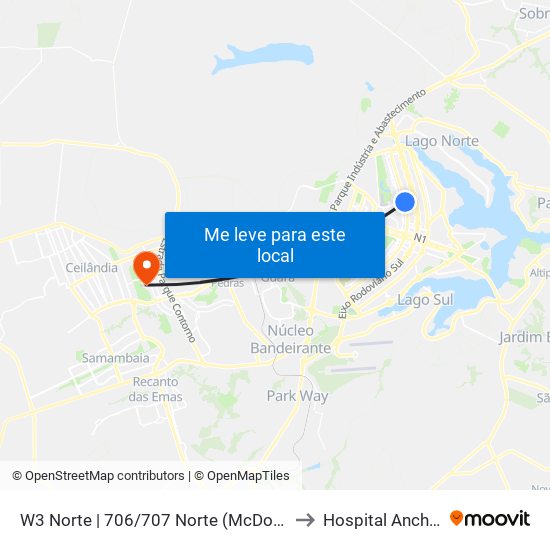 W3 Norte | 706/707 Norte (Mcdonald'S) to Hospital Anchieta map