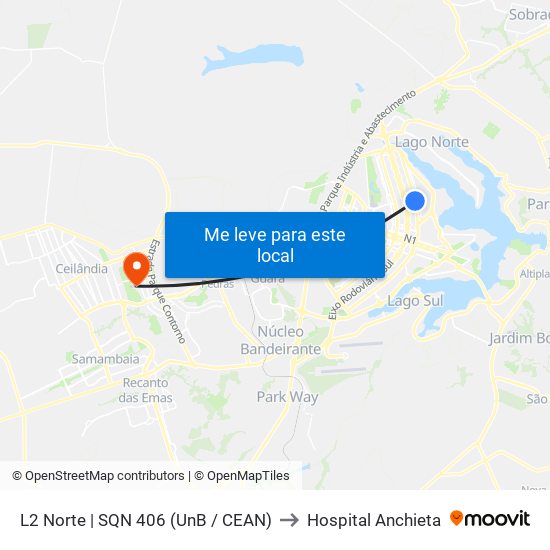 L2 Norte | Sqn 406 (Unb / Odonto Hub) to Hospital Anchieta map