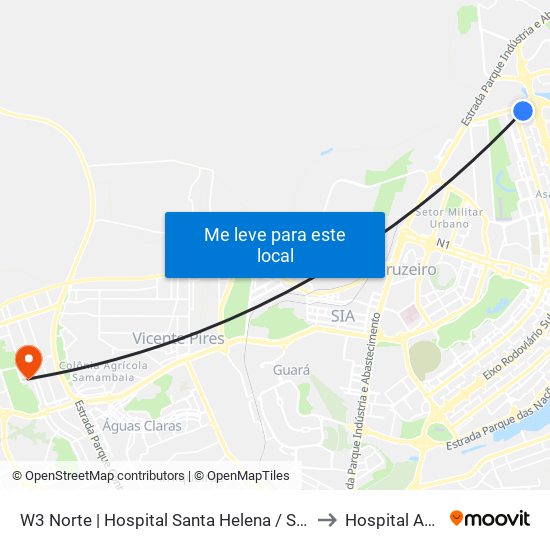 W3 Norte | Hospital Santa Helena / Santa Lúcia Norte to Hospital Anchieta map