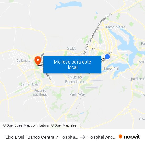 Eixo L Sul | Banco Central / Hospital de Base to Hospital Anchieta map