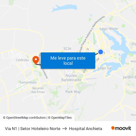 Via N1 | Setor Hoteleiro Norte to Hospital Anchieta map
