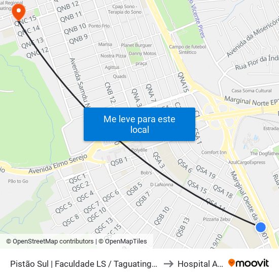 Pistão Sul | Faculdade Ls / Taguatinga Shopping / Cobasi to Hospital Anchieta map