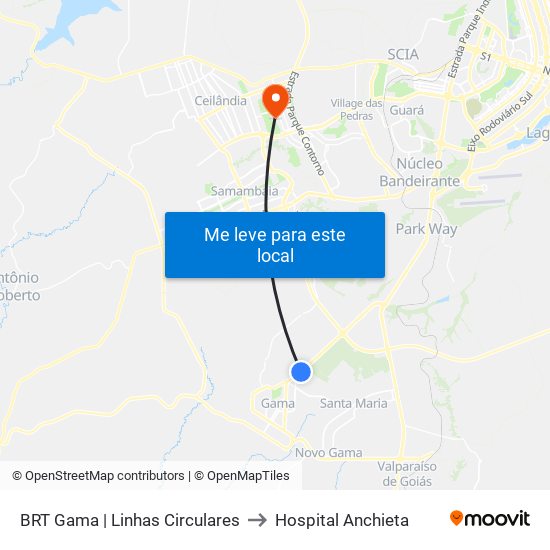 Terminal Brt Gama to Hospital Anchieta map