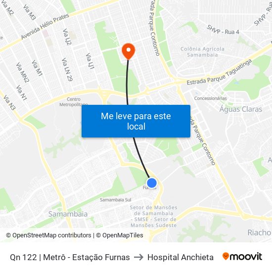 Qn 122 | Metrô - Estação Furnas to Hospital Anchieta map