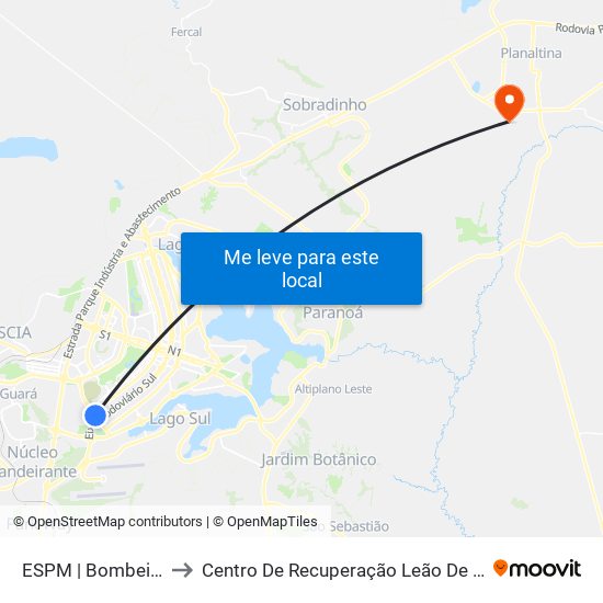 ESPM | Bombeiros to Centro De Recuperação Leão De Judá map