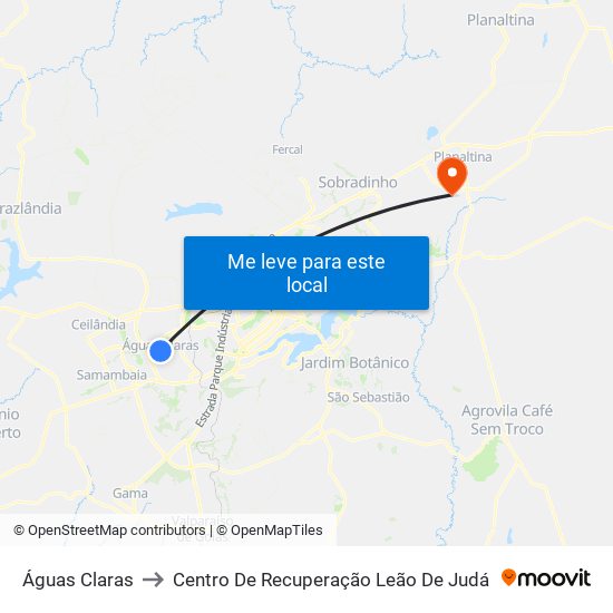 Águas Claras to Centro De Recuperação Leão De Judá map