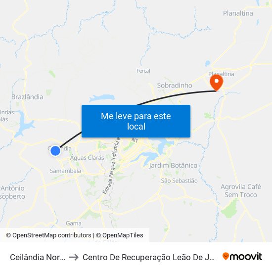 Ceilândia Norte to Centro De Recuperação Leão De Judá map